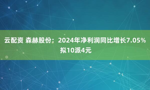 云配资 森赫股份：2024年净利润同比增长7.05% 拟10派4元
