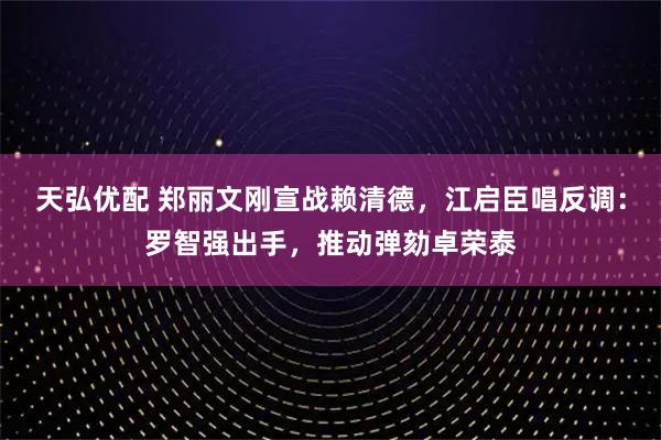 天弘优配 郑丽文刚宣战赖清德，江启臣唱反调：罗智强出手，推动弹劾卓荣泰